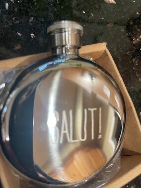 Madewell Silver 'SALUT!' Engraved Round Flask